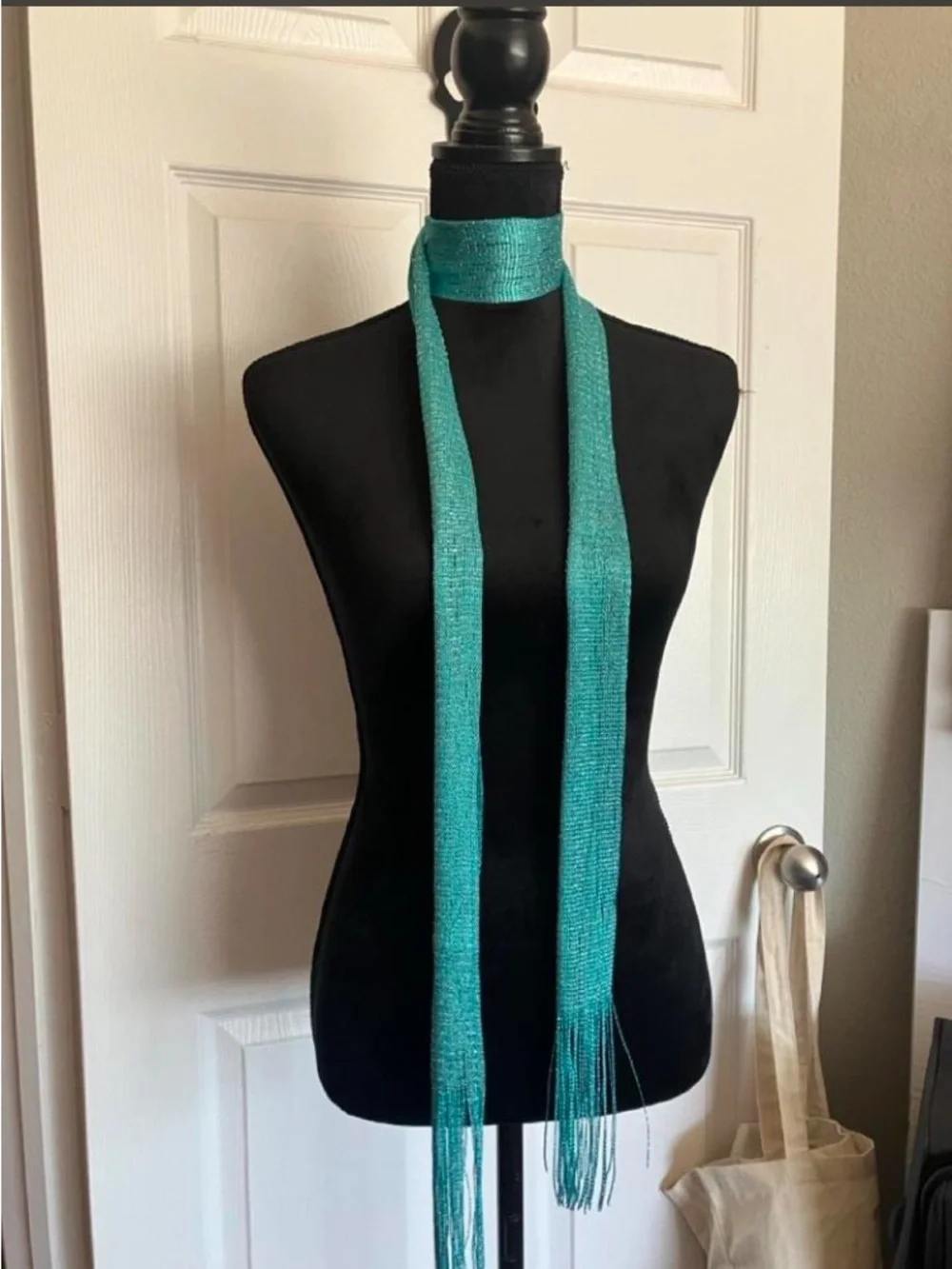 & Other Stories Teal Fringe Knit Scarf Wrap